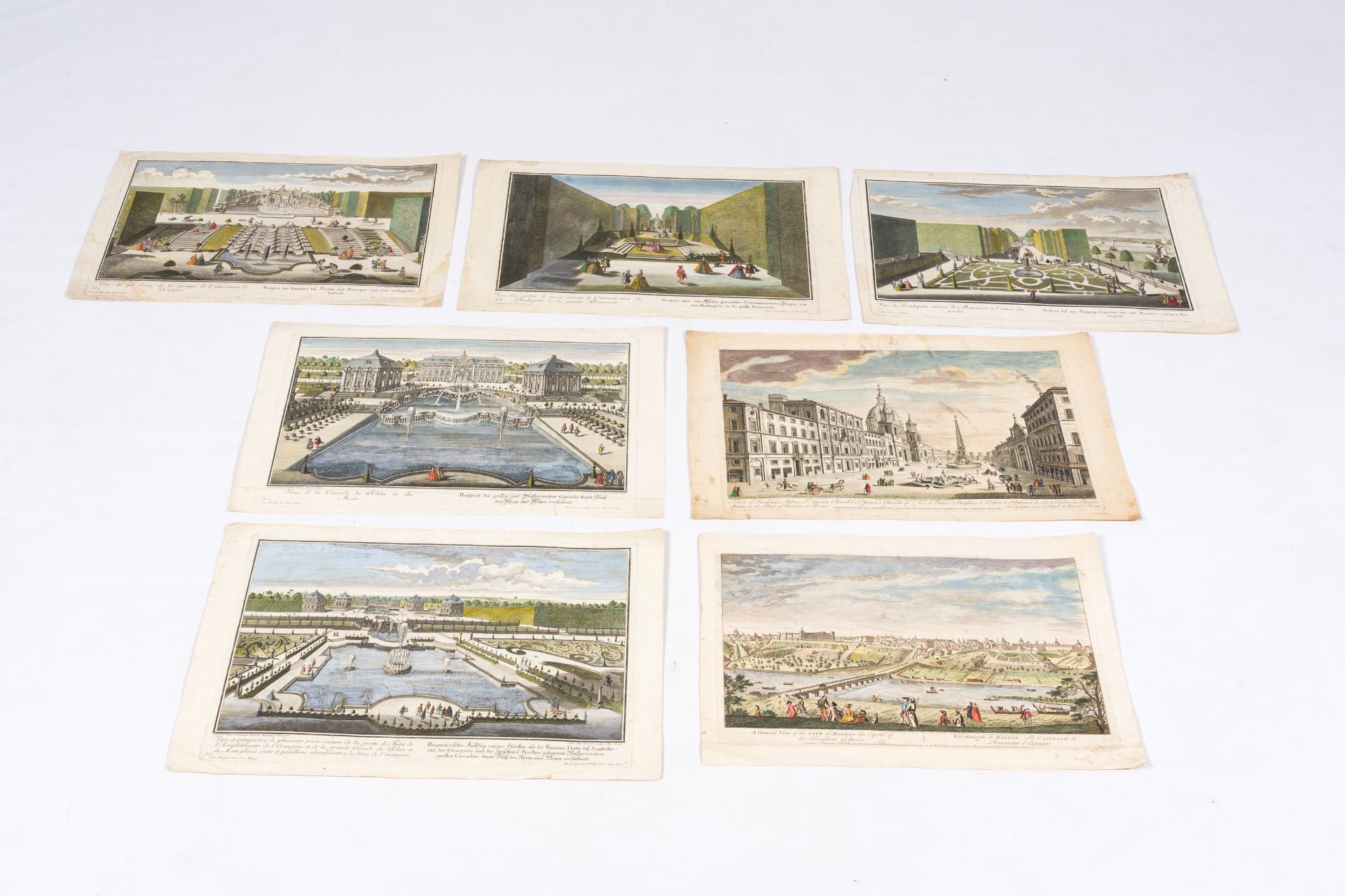 Fourteen various optical prints, a.o. views of Rome, Madrid, Paris and Mainz, hand-coloured engravin - Image 4 of 5