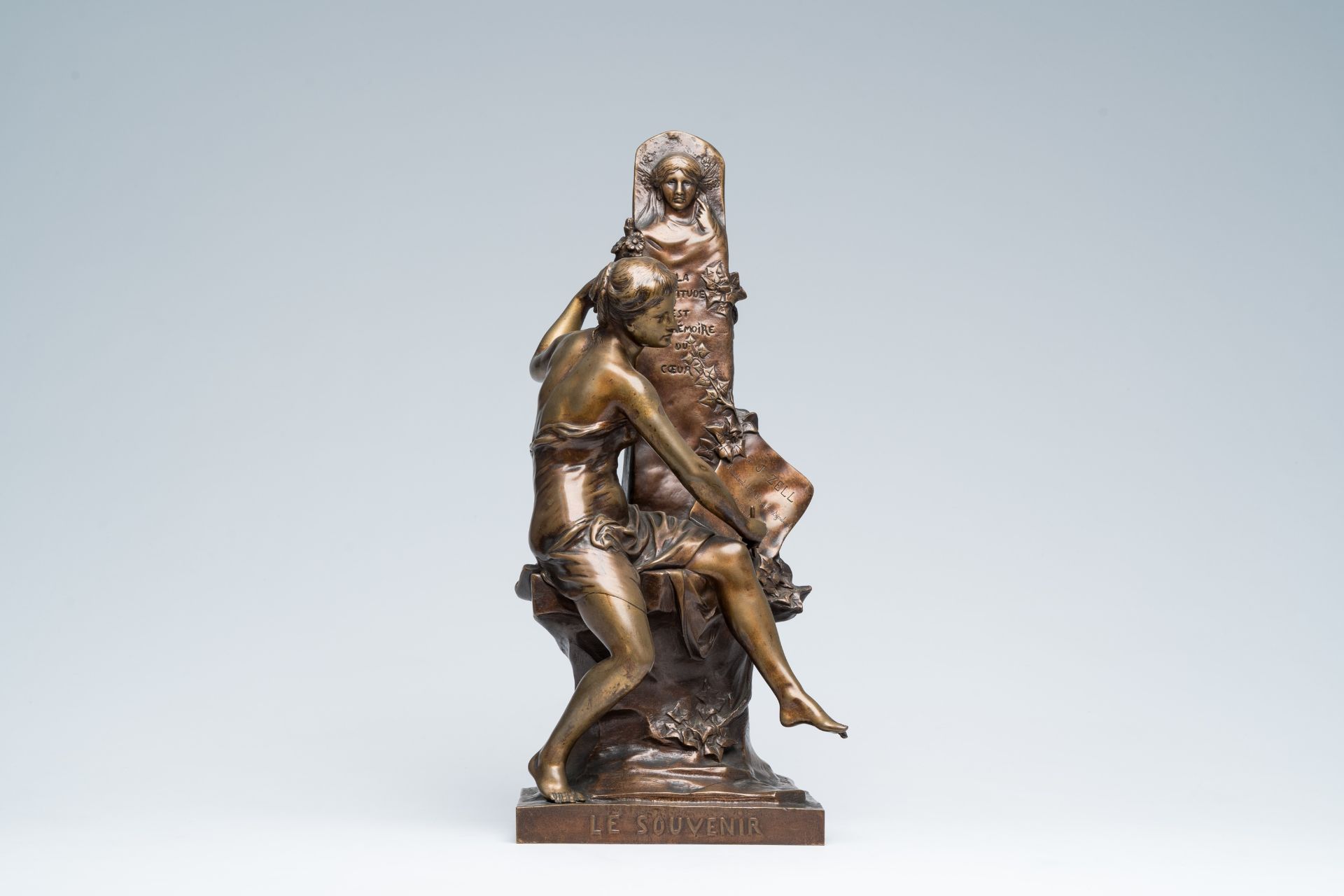 Emile Picault (1833-1915): 'Le souvenir', brown patinated bronze - Image 2 of 12