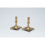 A pair of Spanish brass candlesticks, 17th/18th C.