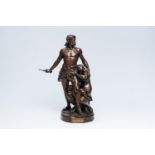 Emile Andre Boisseau (1842-1923): 'La defense du foyer', brown patinated bronze