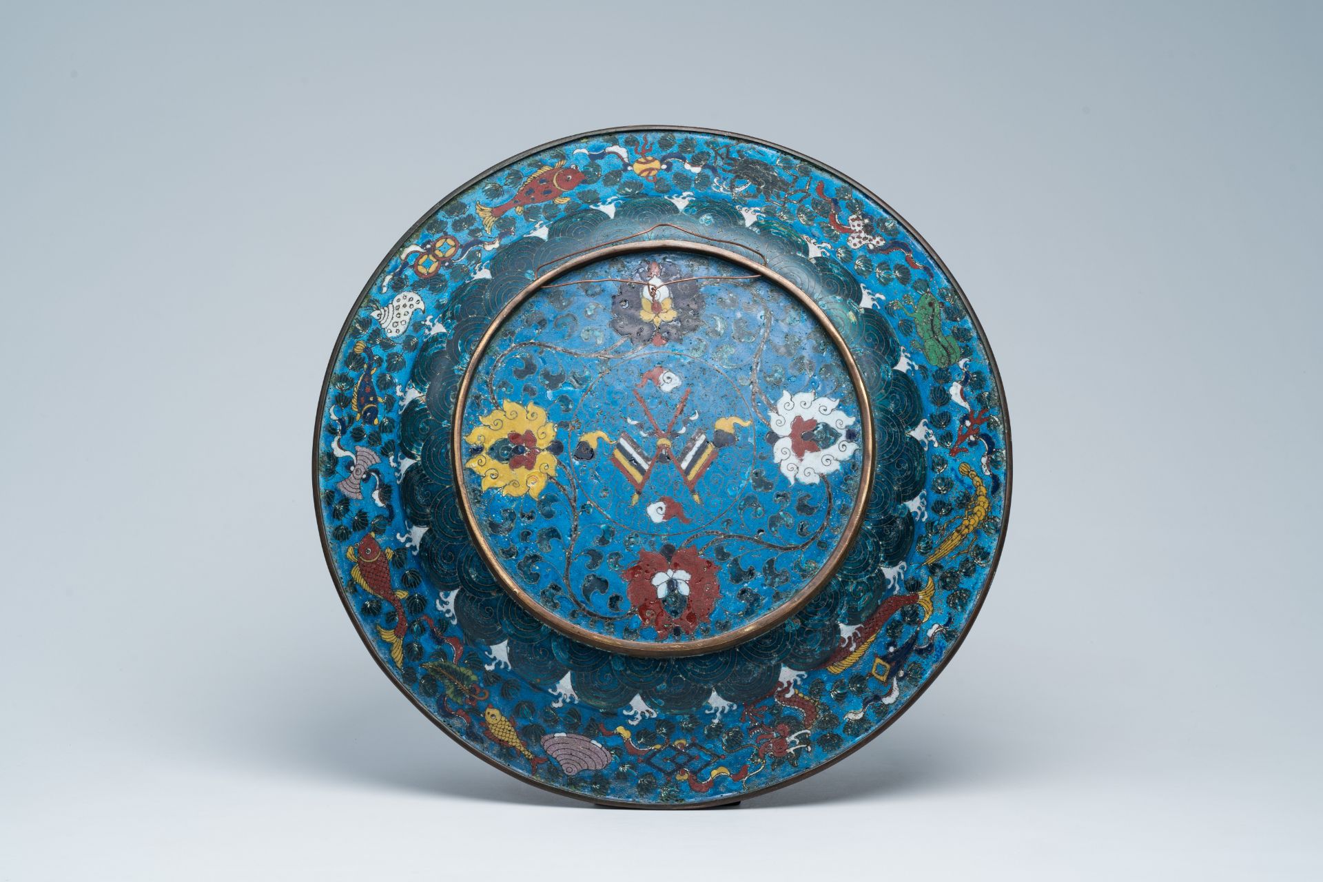 A large Chinese cloisonne 'qilin' dish, Republic - Image 2 of 2