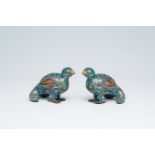 A pair of Chinese cloisonne bird-shaped incense burners and covers, 19th/20th C.