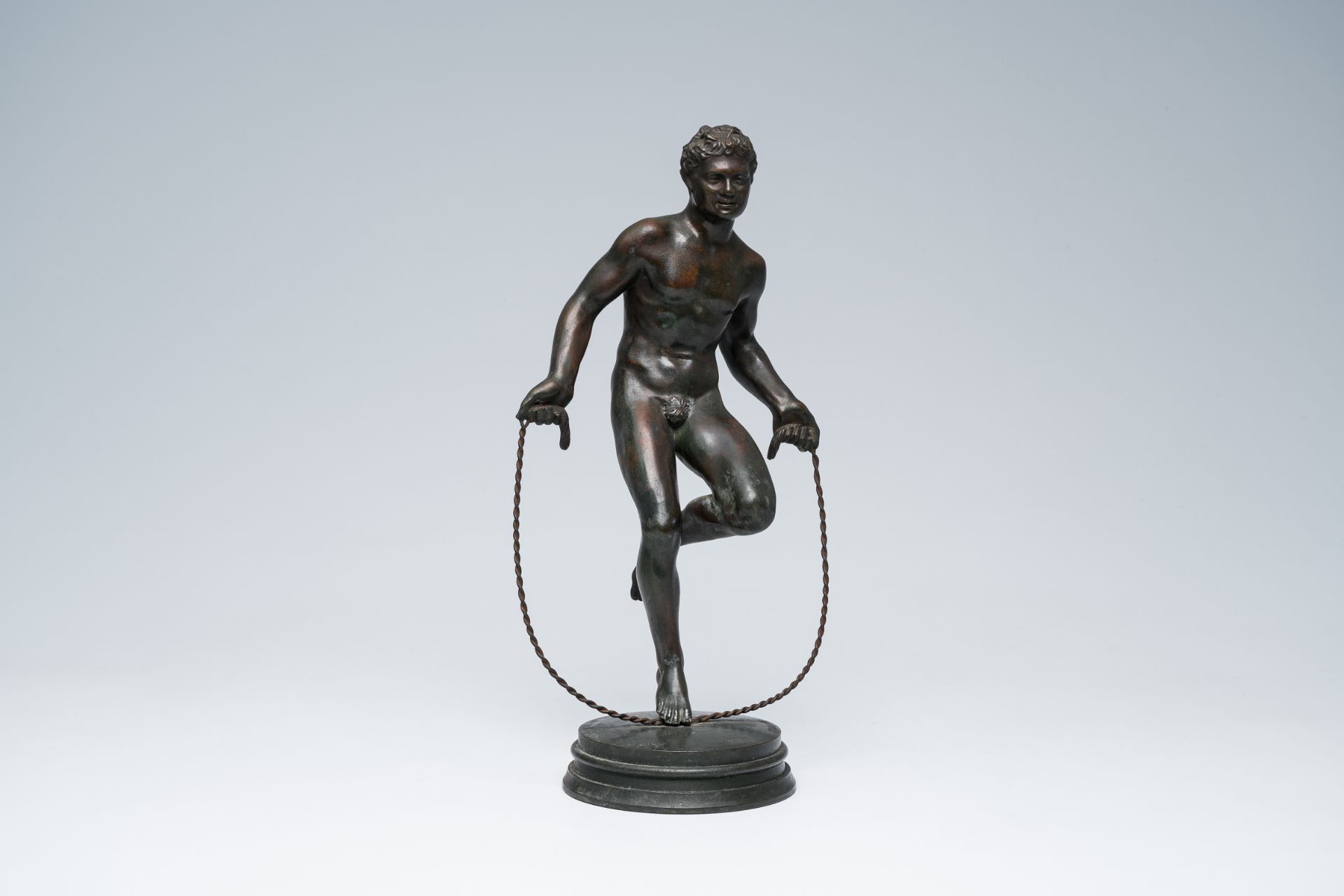 Augustin Courtet (1821-1891): A faun jumping rope, patinated bronze