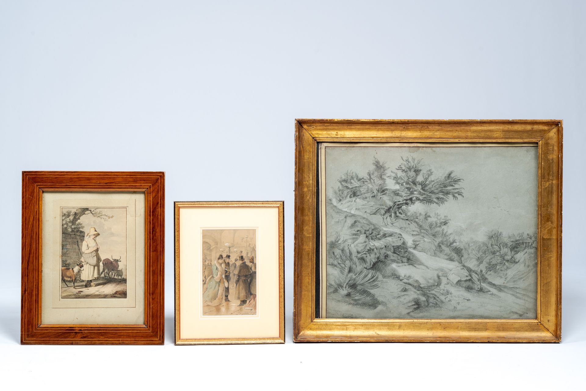European school: Three various drawings and watercolours, mixed media on paper, 18th/20th C.