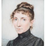 Willem Geets (1838-1919): Portrait of his wife Emilie de Bruyne, miniature, dated 1889