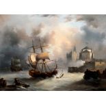 Francois Etienne Musin (1820-1888): The attack of the Dutch fleet, oil on canvas, dated (18)49