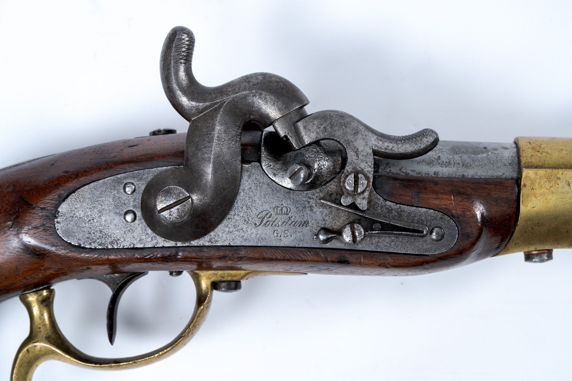 A German cavalry percussion pistol with extra safety system on the lock, monogram G.S., Potsdam, dat - Image 3 of 4
