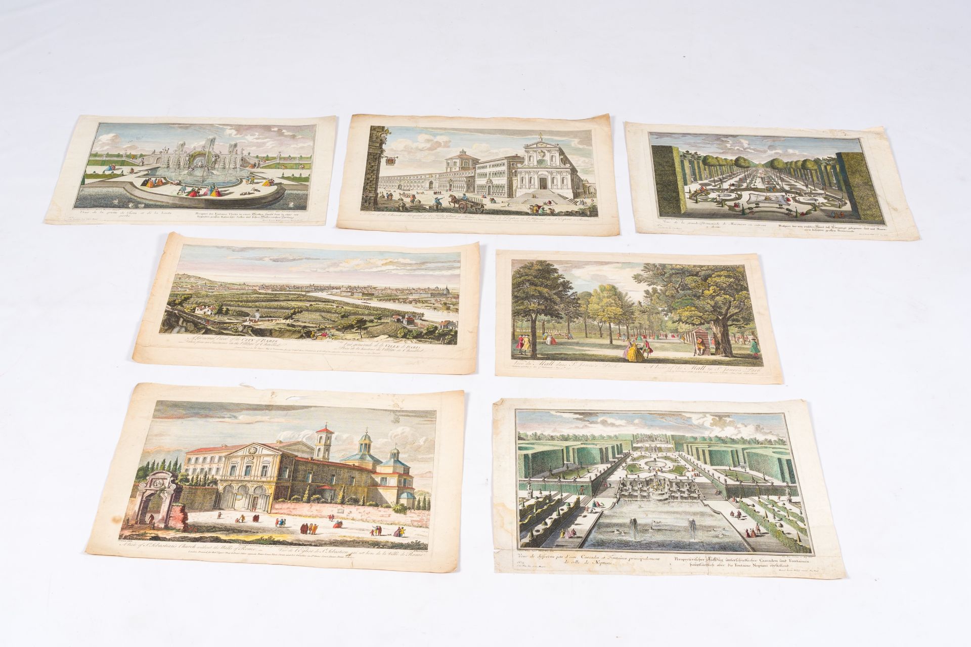 Fourteen various optical prints, a.o. views of Rome, Madrid, Paris and Mainz, hand-coloured engravin - Image 2 of 5