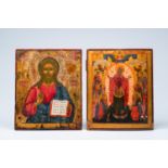 Two orthodox icons, 'Christ Pantocrator' and 'Mother of God, joy of all who sorrow', 19th C.
