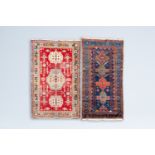 Two Caucasian carpets with geometric design, wool on cotton, 20th C.