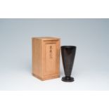 Katori Masahiko (1899-1988, Living National Treasure): A Japanese funnel-shaped black patinated bron