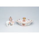 A French Samson Kakiemon style elephant-shaped inkwell and a famille rose style 'armorial' tureen an