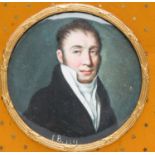 French school, monogrammed L.B. (or I.B.): Portrait miniature of a man, watercolour and gouache on p
