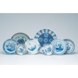 Eight Chinese blue and white plates and chargerswith floral design and landscapes, Ming and later