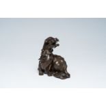 A Japanese patinated bronze model of a shishi lion, signed Kiyotoshi Fukui, Meiji, 19th/20th C.