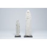 Mani (20th C.): Two marble figures of veiled ladies, dated 1987