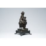 French school: Seated lady with putto, green patinated bronze, 19th C.