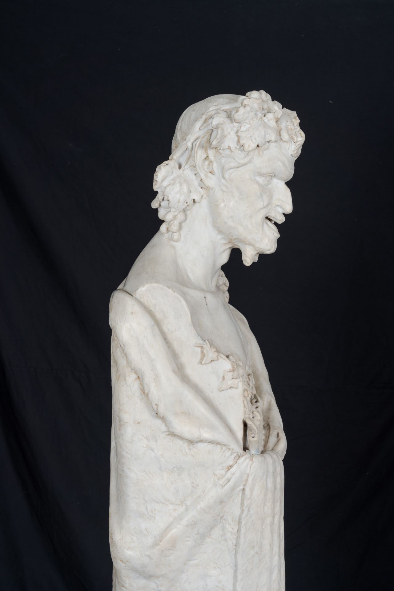 An impressive Italian white marble 'Pan' herm figure, possibly 17th C. - Image 9 of 13
