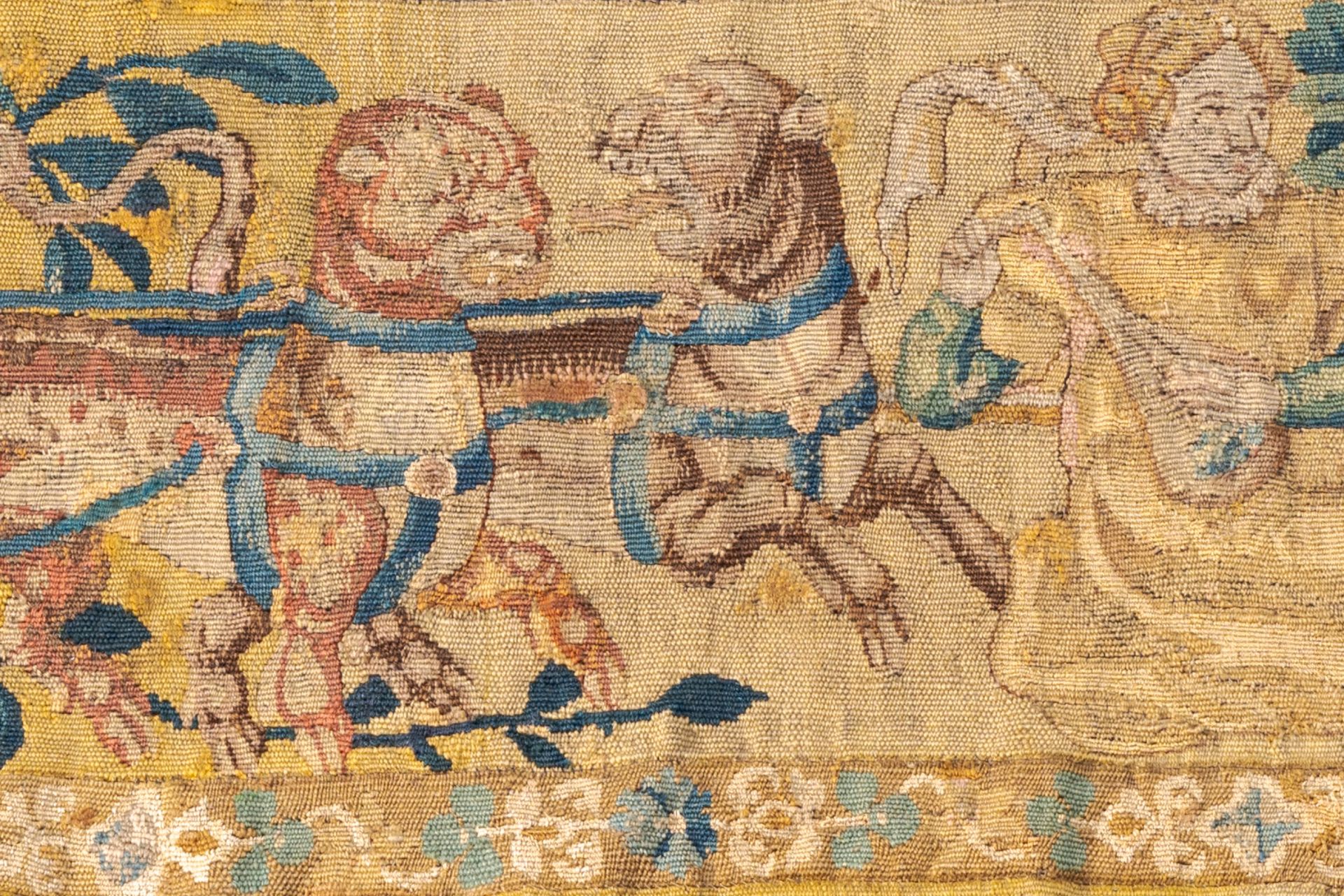 Two fragments of Flemish wall tapestries with musicians, 17th C. - Image 3 of 10