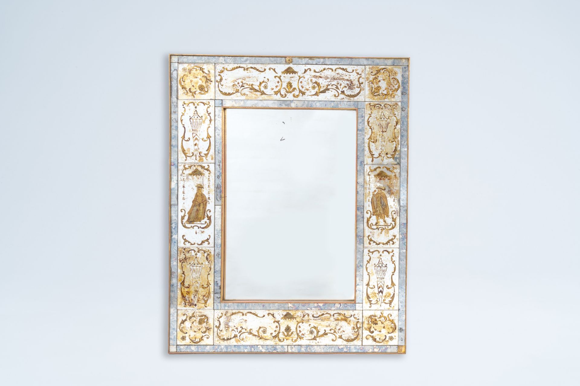 A rectangular Venetian mirror with gilt design, 19th/20th C.