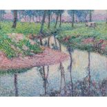 Modest Huys (1874 - 1932): 'Zomeravond aan de beek, Wareghem' (Summer evening at the stream, Waregem