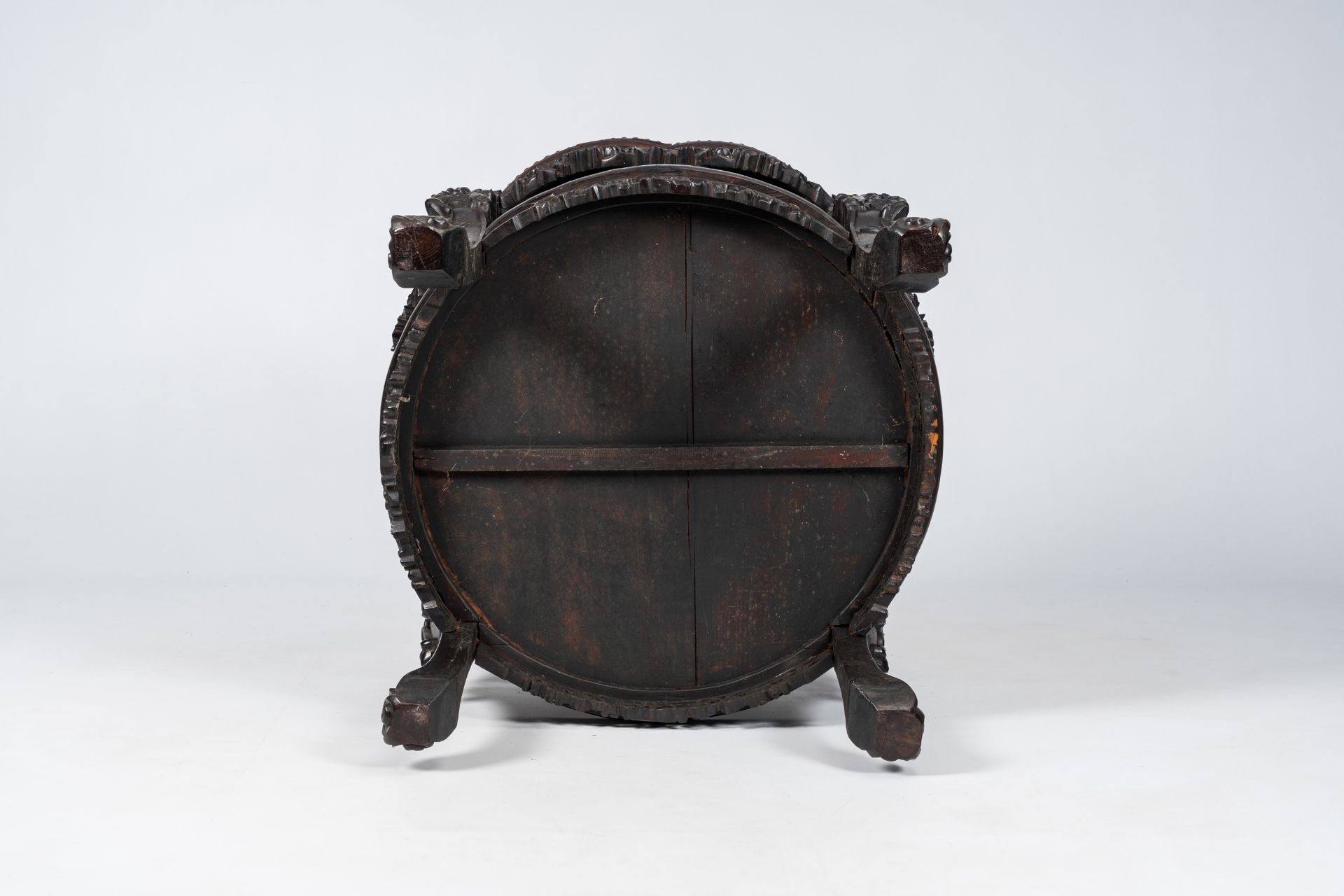 A Chinese richly carved hardwood table, 19th C. - Image 7 of 7