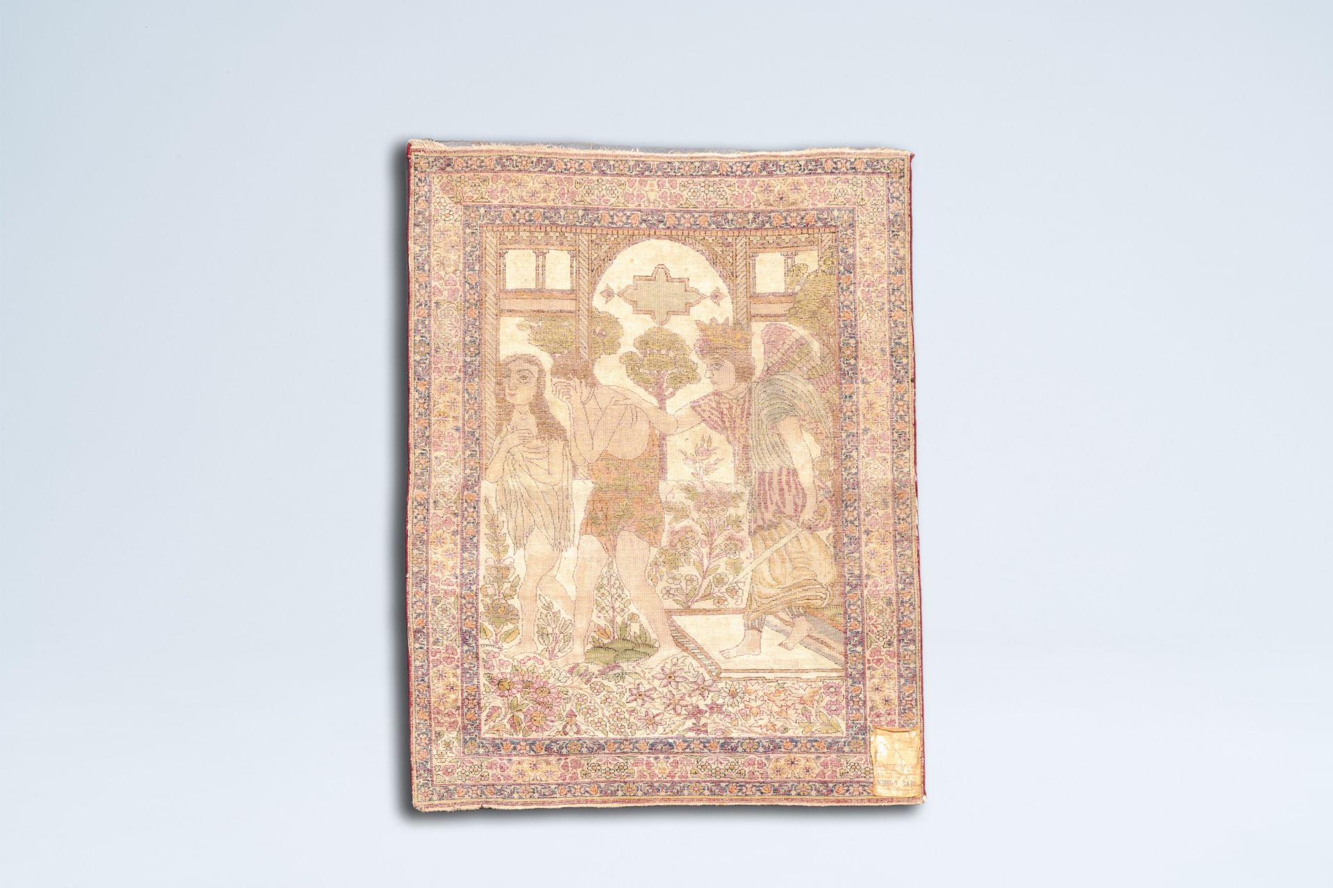 A Persian Kerman carpet depicting the expulsion of Adam and Eve from the earthly paradise, wool on c - Bild 2 aus 4