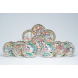 Ten Chinese Canton famille rose plates with palace scenes, 19th C.