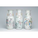 Three various Chinese famille rose vases with immortals and figures, 19th/20th C.