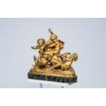 Albert-Ernest Carrier-Belleuse (1824-1887): Four putti making merry, gilt bronze on a vert de mer ma