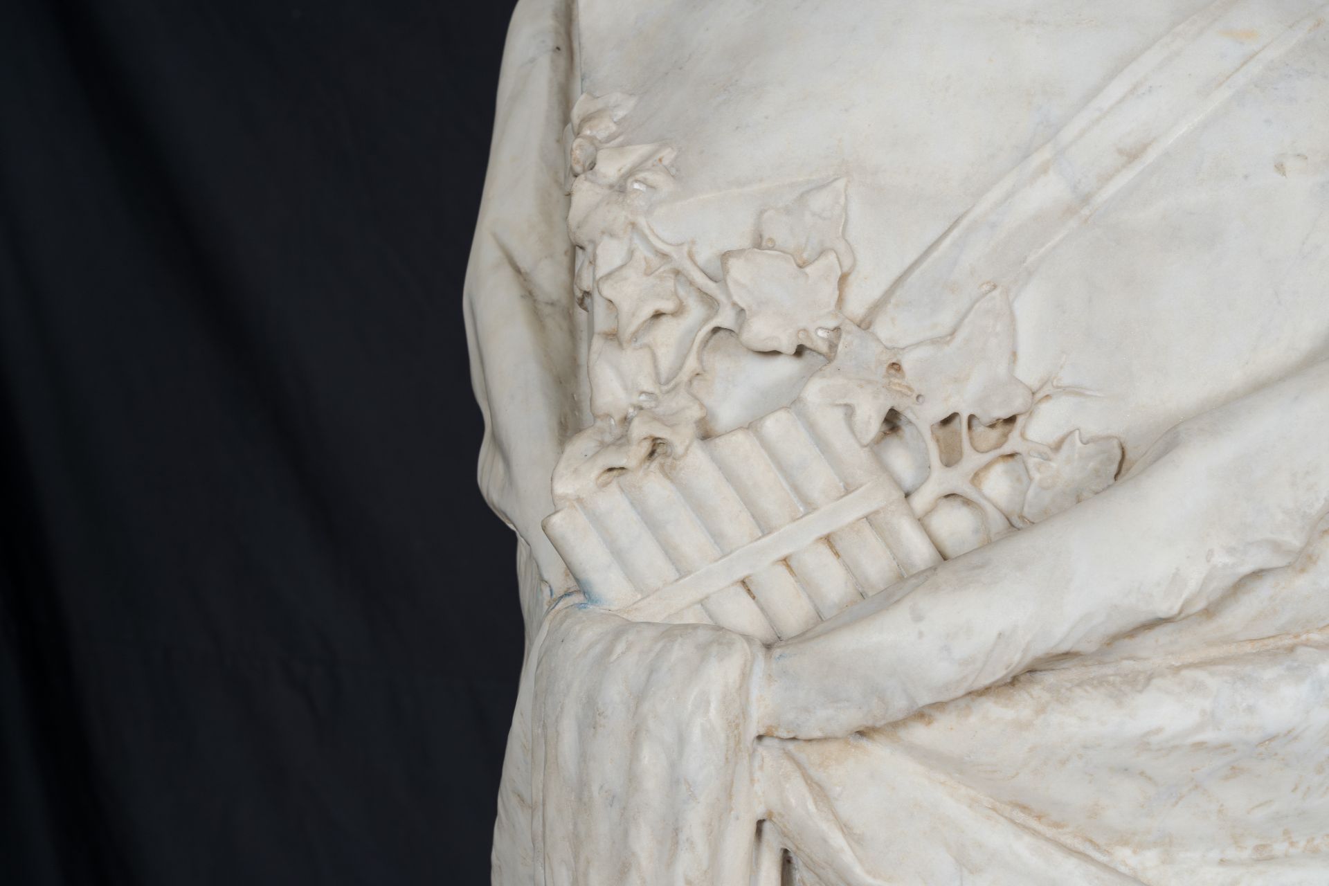 An impressive Italian white marble 'Pan' herm figure, possibly 17th C. - Image 7 of 13