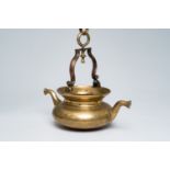 A Flemish bronze 'lavabo' water bowl with suspension chain, probably 19th C.