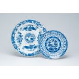 Two Chinese blue and white chargers with floral design, Kangxi