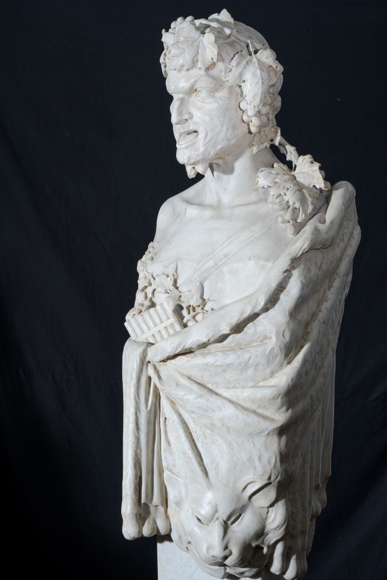 An impressive Italian white marble 'Pan' herm figure, possibly 17th C. - Image 11 of 13