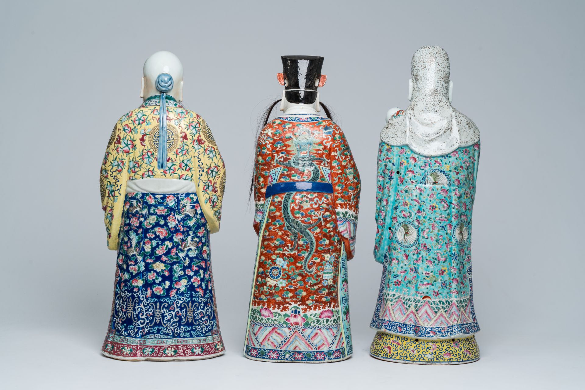 Three Chinese famille rose 'Star God' figures, 19th/20th C. - Image 3 of 6