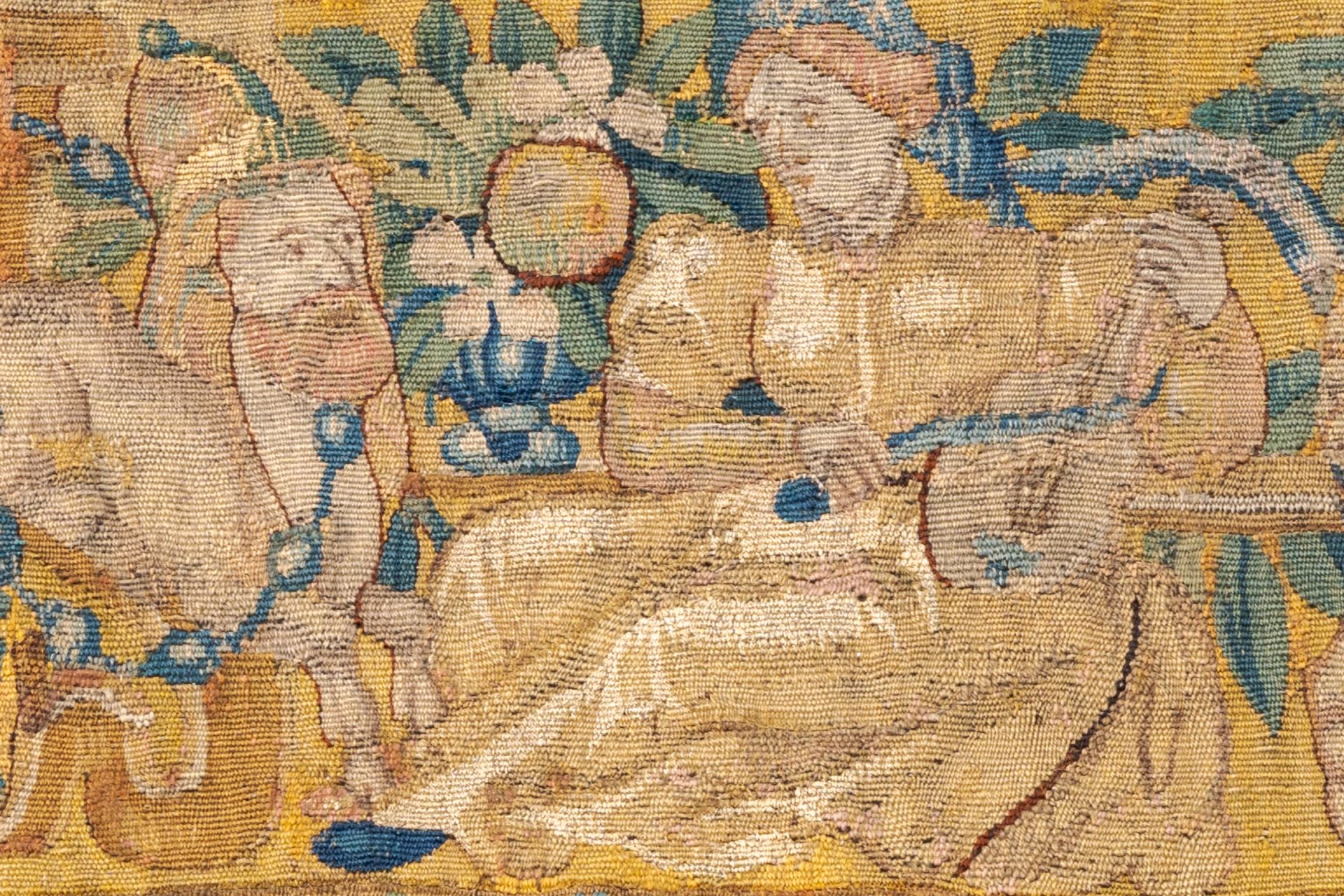 Two fragments of Flemish wall tapestries with musicians, 17th C. - Image 4 of 10