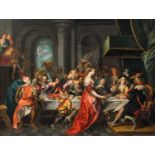 Flemish school: The feast of Herod, oil on copper, late 17th C.
