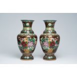 A pair of Chinese cloisonne 'flower baskets' vases, 20th C.