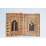 Two Persian Tabriz prayer rugs, wool on cotton, first half 20th C.