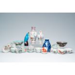 A varied collection of Chinese blue, white, famille rose, Nanking crackle glazed famille verte and q
