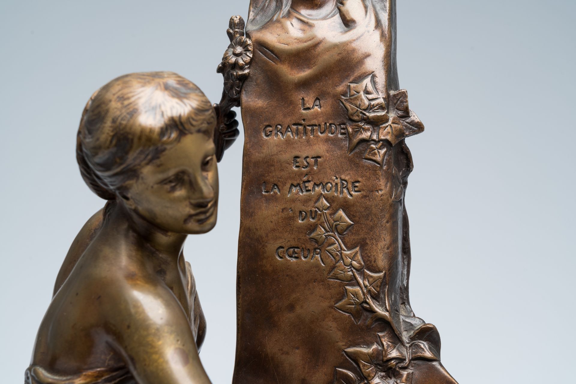 Emile Picault (1833-1915): 'Le souvenir', brown patinated bronze - Image 12 of 12