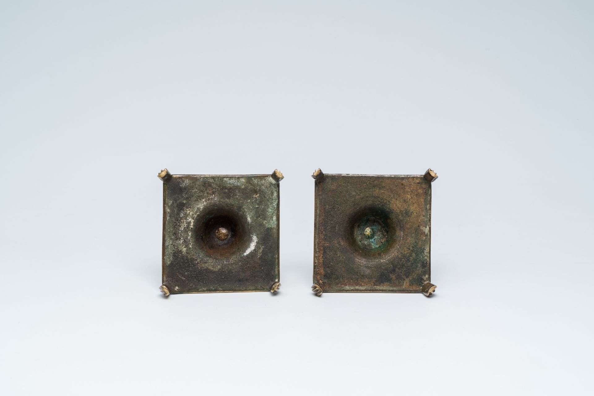 A pair of Spanish brass candlesticks, 17th/18th C. - Image 7 of 7