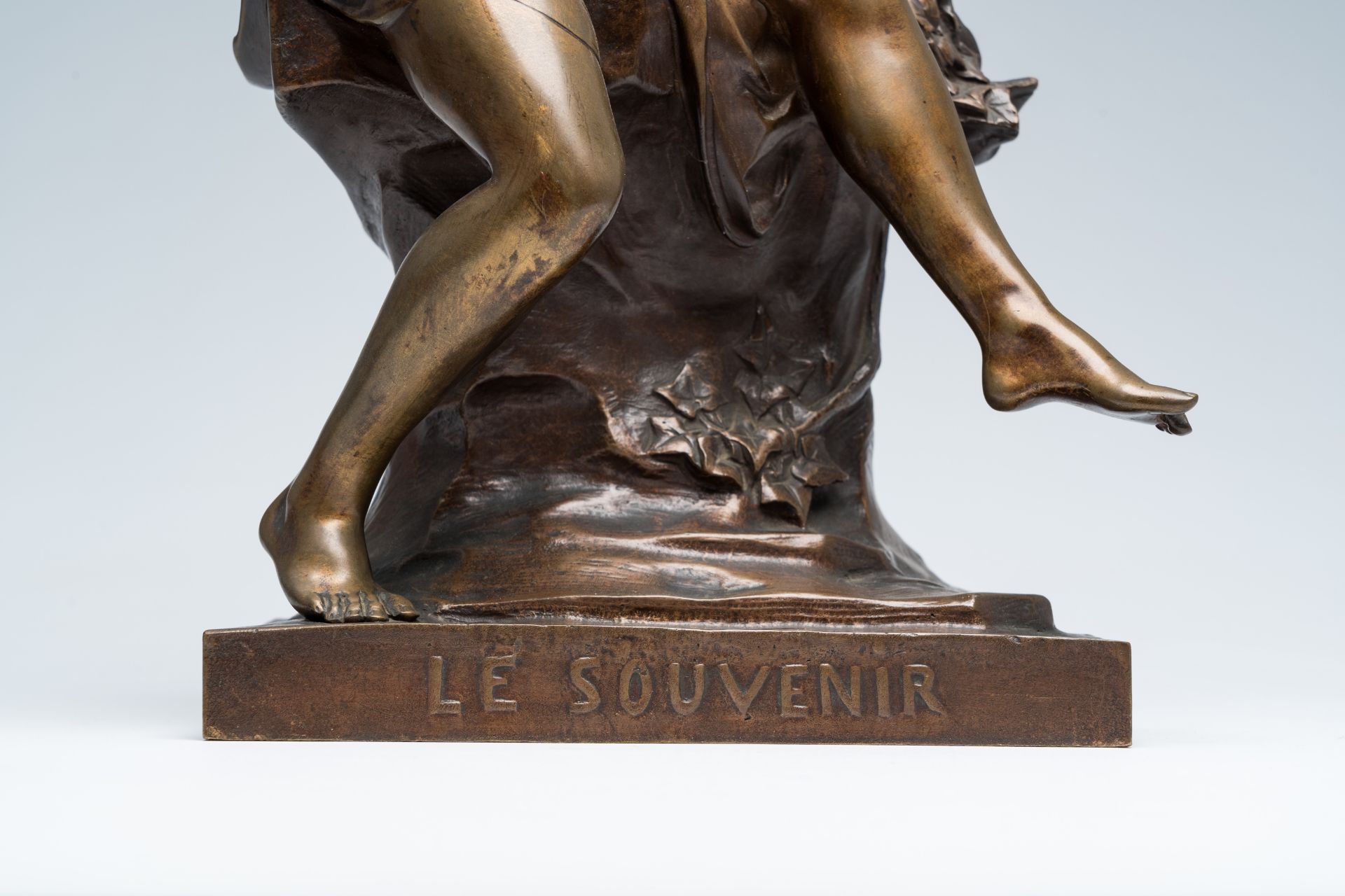 Emile Picault (1833-1915): 'Le souvenir', brown patinated bronze - Image 9 of 12