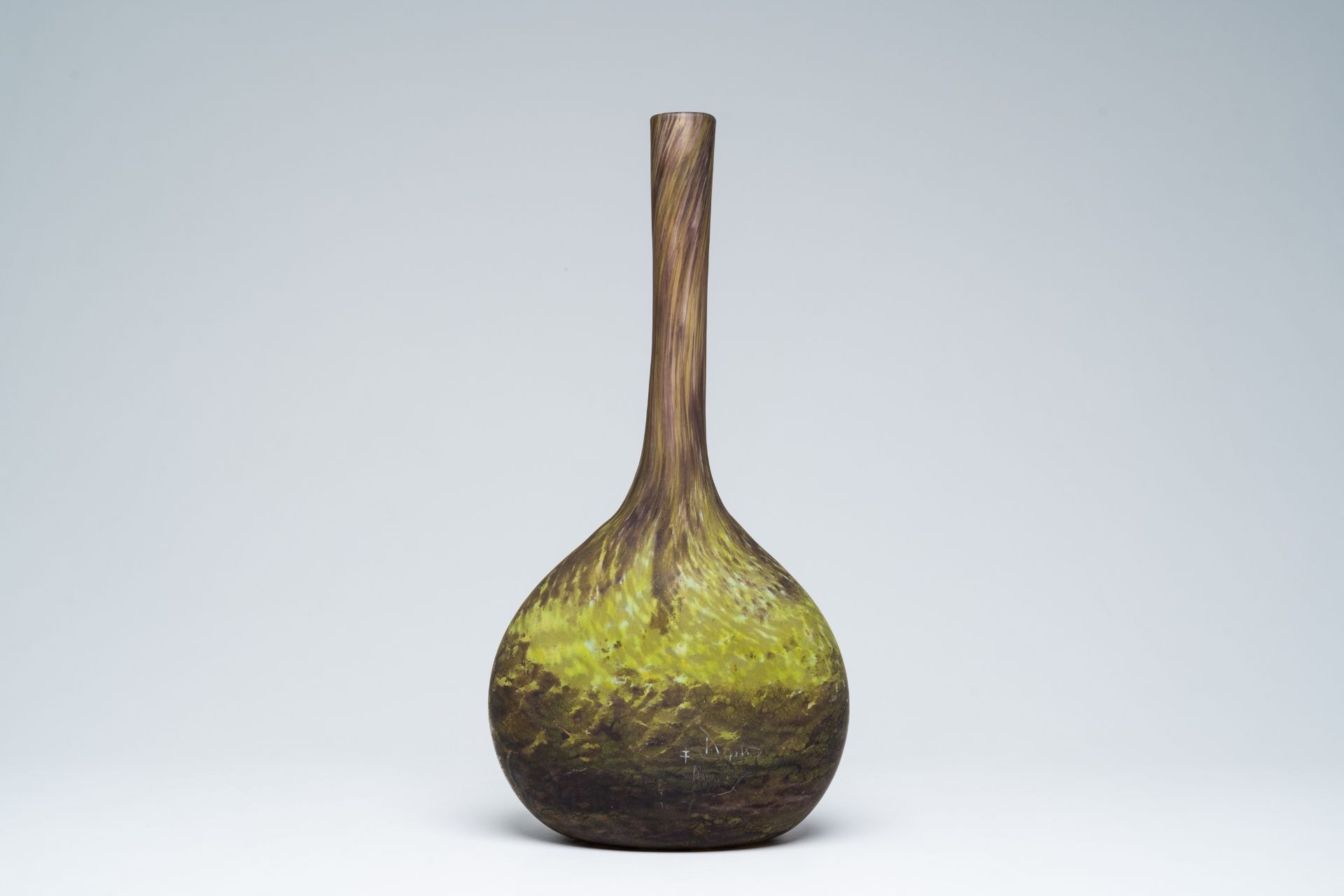 A French bottle shaped glass paste vase, marked Daum Nancy, 20th C.