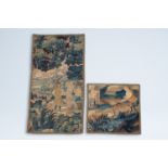 Two fragments of Flemish wall tapestries with bucolic scenes, 17th C.