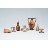 A varied collection of archaeological glass and pottery utensils and fragments, Greco-Roman period a