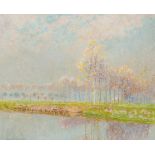 Emile Claus (1849-1924): View along the river Lys, oil on canvas, early 20th C.