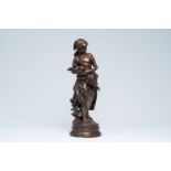Mathurin Moreau (1822-1912): 'L'espiegle' (The mischievous), brown patinated bronze