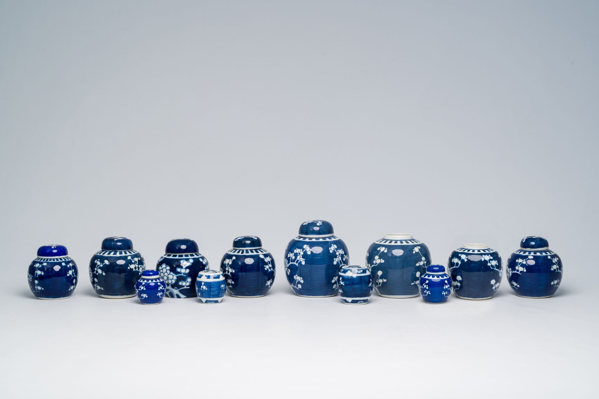 A varied collection of Chinese blue and white prunus on cracked ice ground porcelain, 19th/20th C. - Bild 11 aus 15