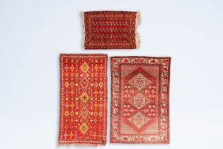 Three various Caucasian and Turkmen rugs with geometric design, wool on cotton, 20th C.